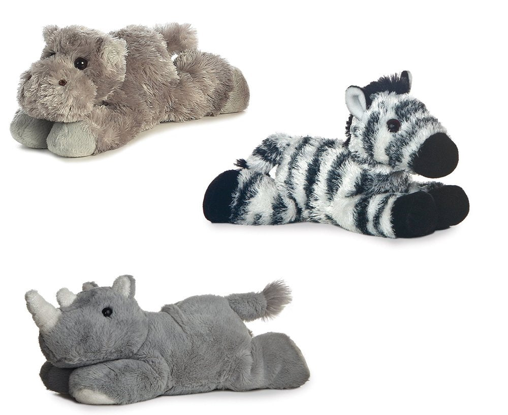 Aurora Howard Hippo Zany Zebra Rhino Mini Flopsie 8' Bundle