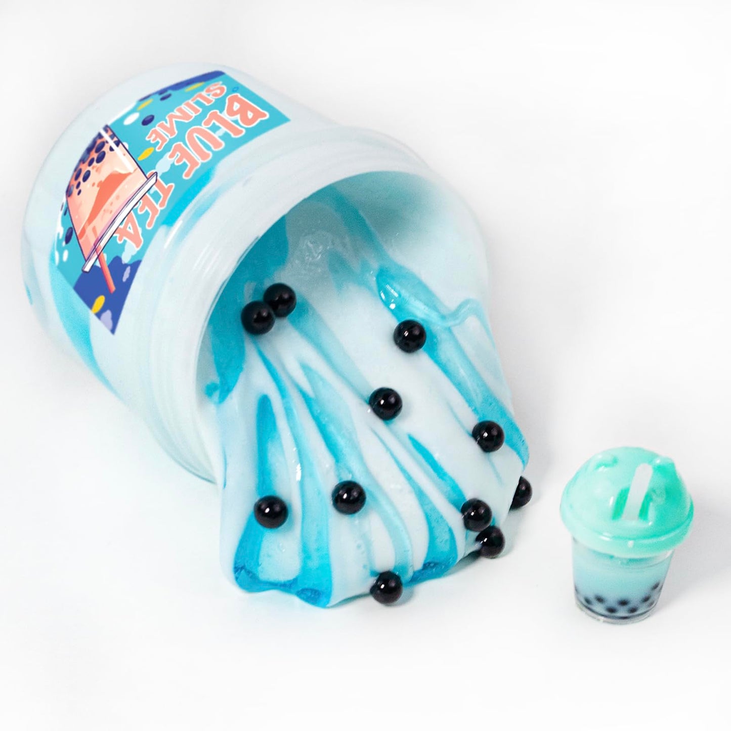 Blue Bubble Tea Themed Slime(7Oz) - Thick And Glossy Textured Slime - Handmade Slime - Asmr Slime