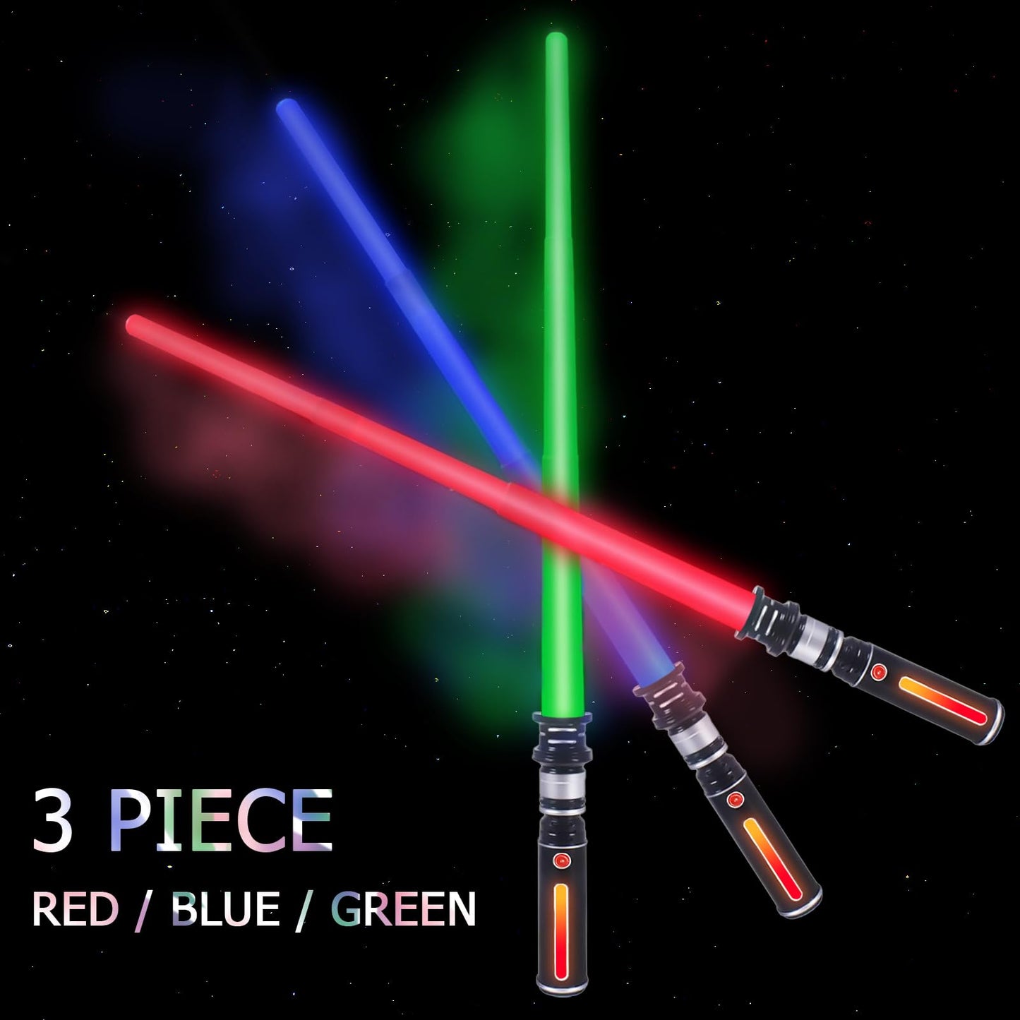 Light up Saber, Light Sabers for Kids 3 Packs 3 Colors LED Expandable Dual Light Swords Set with Sound (Motion Sensitive), Gifts