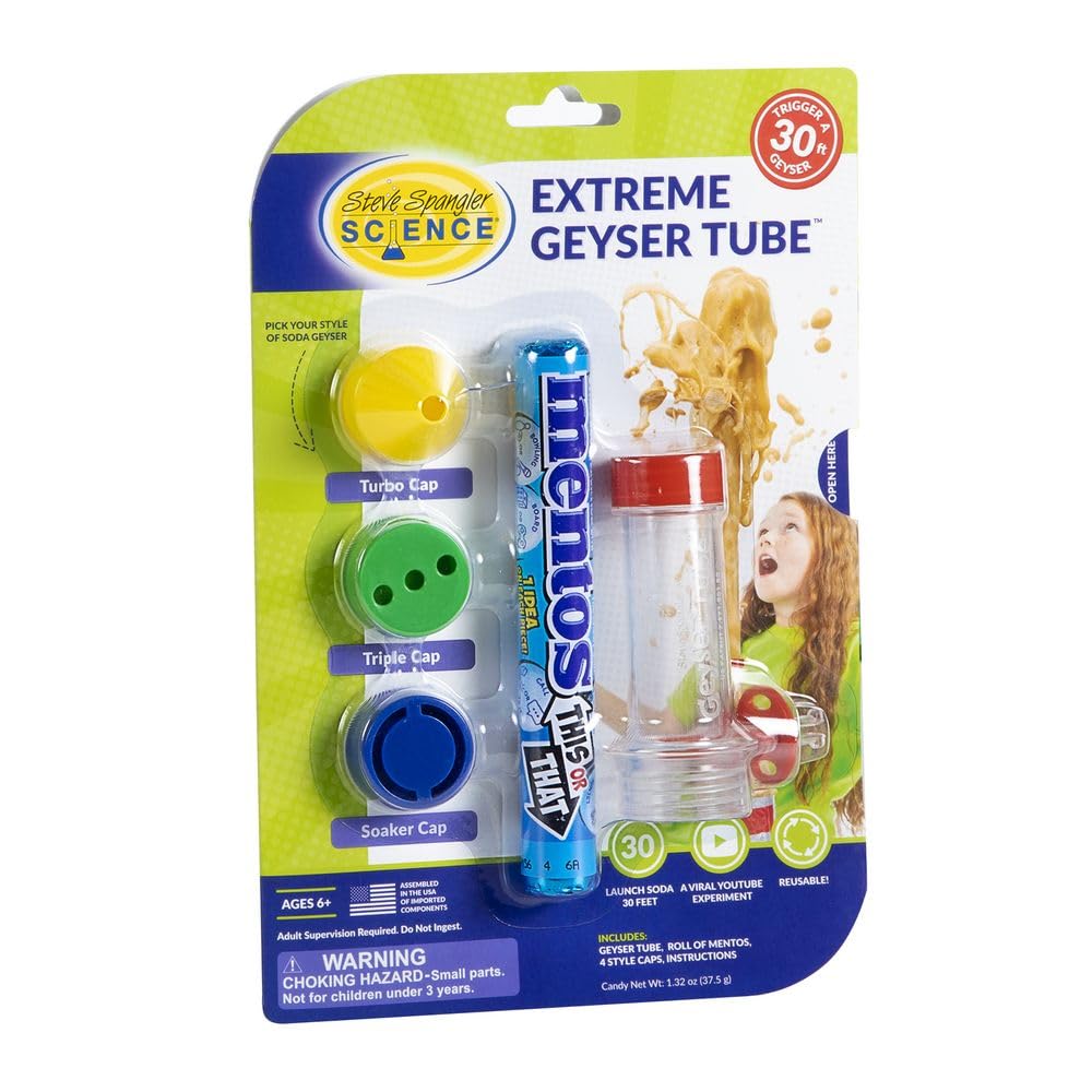 Steve Spangler Science Extreme Geyser Tube - Science Kit For Kids - Mentos & Soda Lab Experiment - Includes Tube, Candy, & Unique Spray Caps - Chemistry Magic - Classroom Stem Project