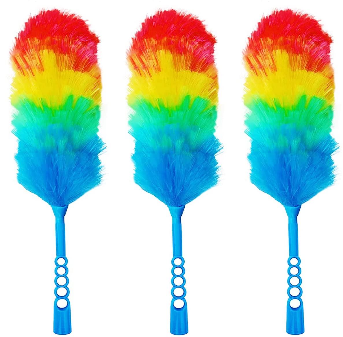 Tockrop 3 Pack Upgrade 19 Rainbow Static Feather Duster with Beandable and Washable Head - More Fibers Bigger Head Less Loss of Fiber-New