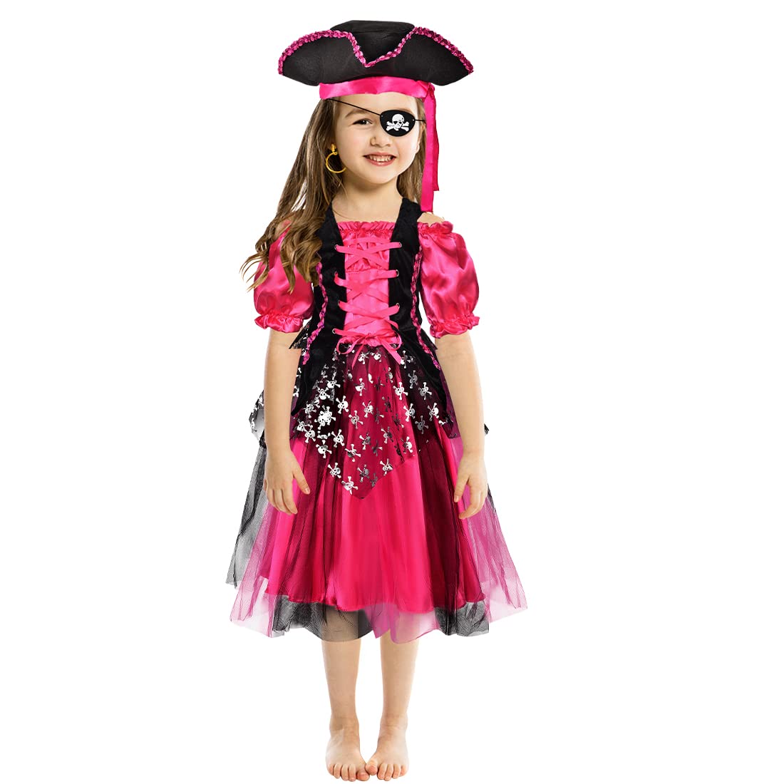G.C Pirate Costume Kids Girls Dress Up Pretend Play Pirate Dress With Accessories Deluxe Halloween Buccaneer Princess Outfit