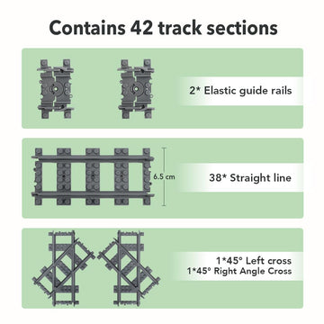 Etarnfly 42Pcs City Train Tracks, Classic Accessories, Railroad Building Toy Compatible With All Major Brand - 38 Straights, 2 L