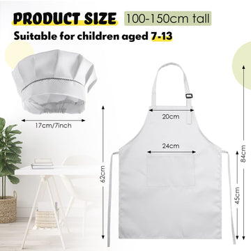 28 Pcs Kids Apron Bulk Chef Hat Set, Adjustable Children's Bib Apron Boys Girls Aprons with 2 Pockets Chef Costume (White)