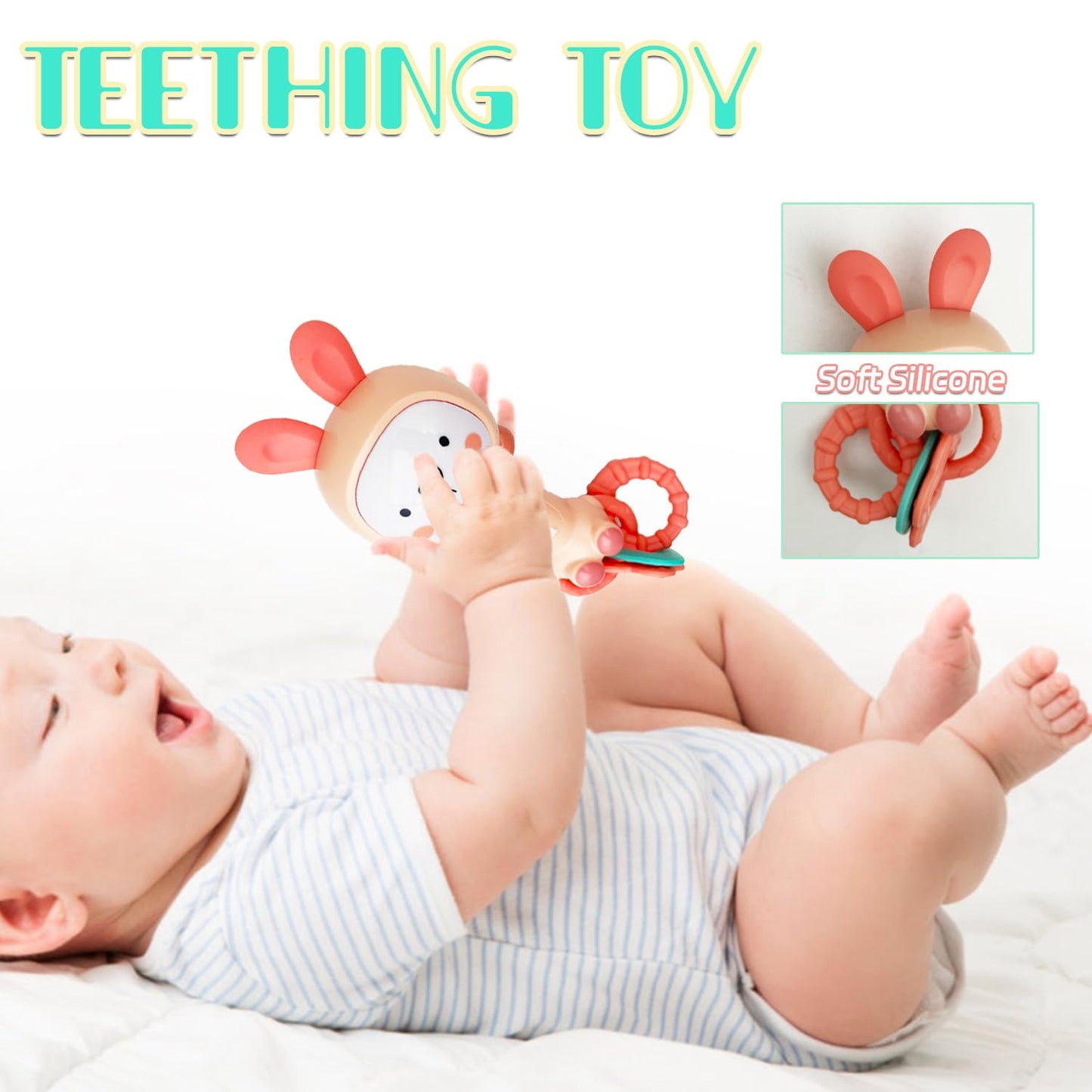 Whnkfb Baby Rattle Musical Toy, Light-Up Teething & Chew Sensory Toy For 6-12-18 Months, Bpa-Free Soft Rubber & Abs, Soothing To