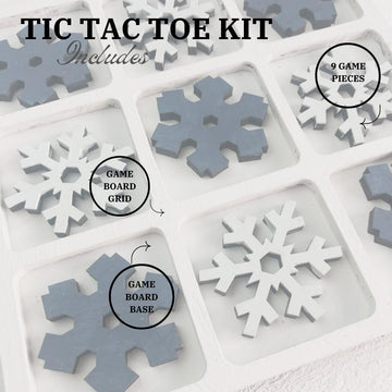 Winter Themed Tic Tac Toe Board Game, 5X5 Inches Unfinished Wood Diy Painting Craft Kit For Kids With Wooden Christmas Snowflake