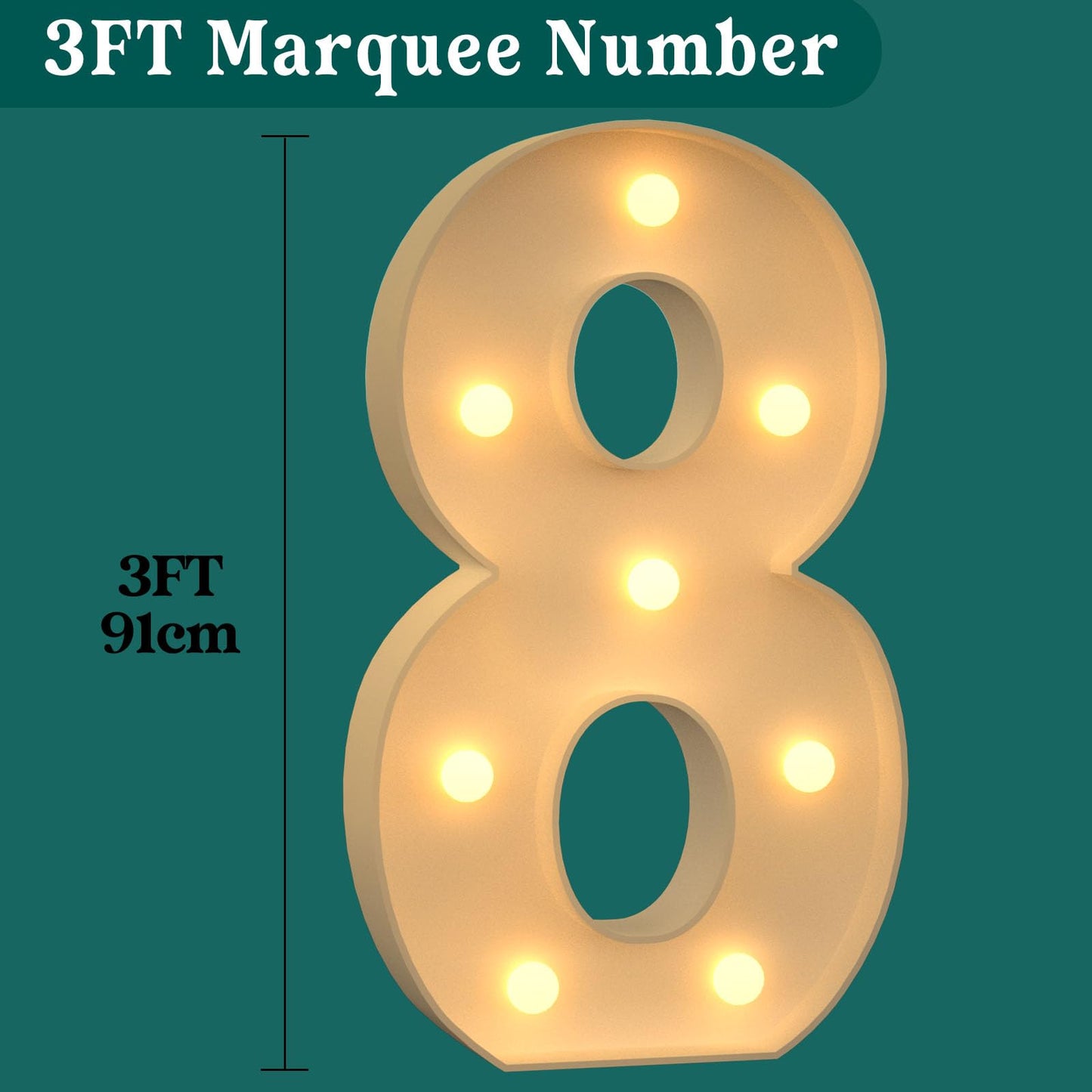 3Ft Marquee Numbers, Light Up Numbers 8 For 8Th 18Th 48Th Birthday Decorations, Big Numbers For Party Decorations, Large Light U