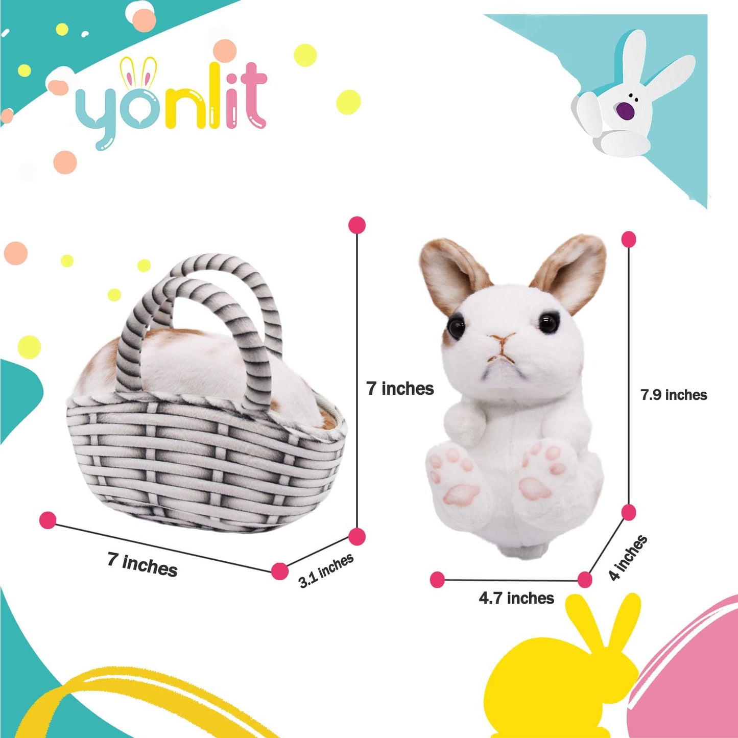 Yonlit Lifelike Plush Pet Bunny Basket Set Realistic Rabbit Stuffed Animal With A Suitable Fabric Pet Bag Cute And Funny Gift For Ester Present Or Stuff Collection 7 Inches (Brown)
