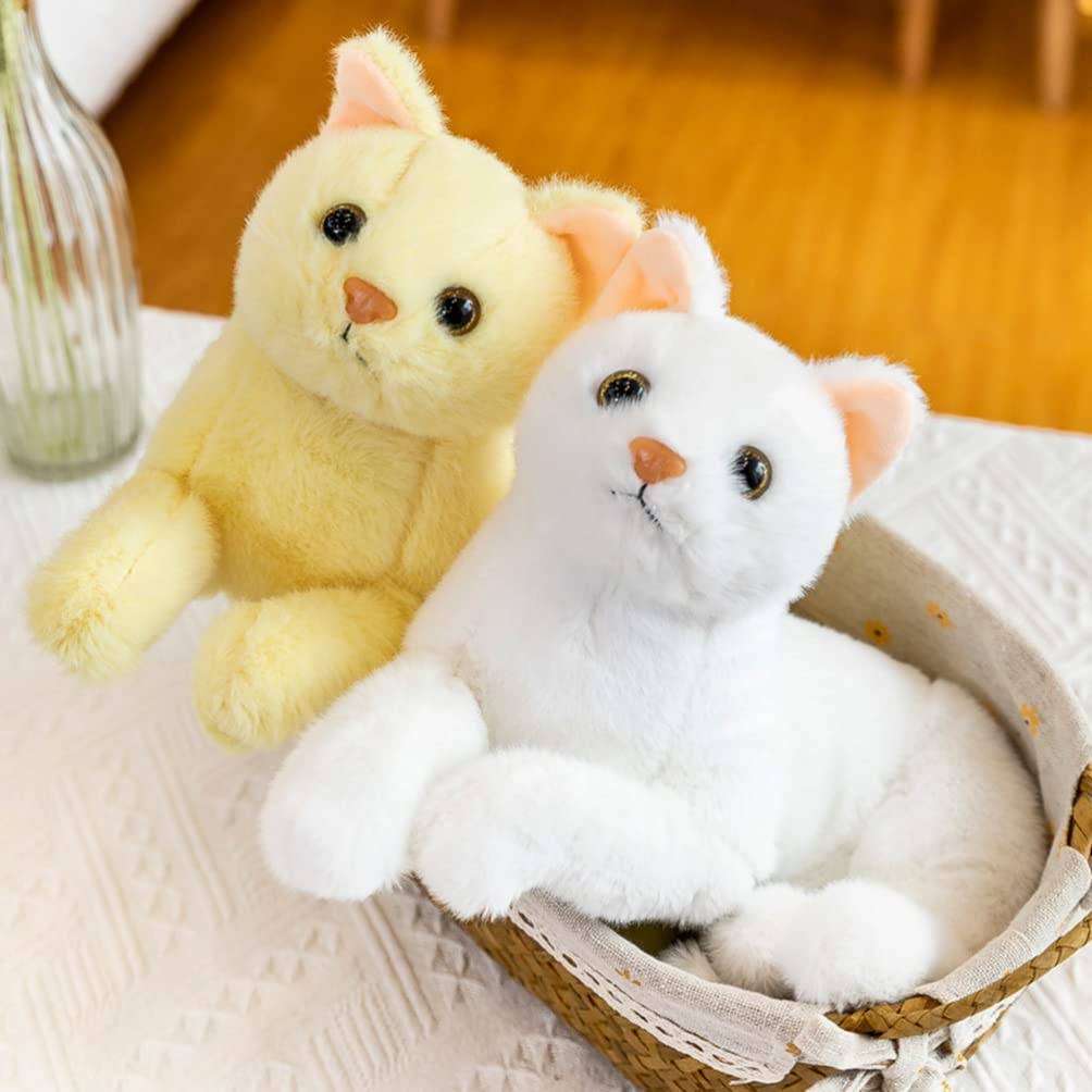 Kisangel 1Pc Plush Cat Stuffed Animal Cats That Look Real Plush Stuffed Toy Cat For Babies Boys& Girls (White)