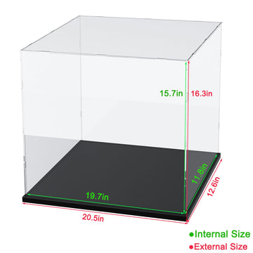 Thickened Clear Acrylic Display Case For Lego 21061 75365 76435 10326 Collectibles, Transparent Box Large Dustproof Protection With Wood-Plastic Base & String Light, Black Inside 19.7X11.8X15.7Inch