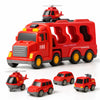 Mini Explorer 5-In-1 Fire Truck Toy Set For Kids | Fire Car Carrier Vehicle With Lights & Sound | Emergency Rescue Transport Toy