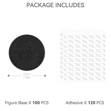 100PCS Miniature Bases+120PCS Adhesive, 32mm or 1.26inch Round Black Plastic Model Bases for Gaming Miniatures Collectible War T