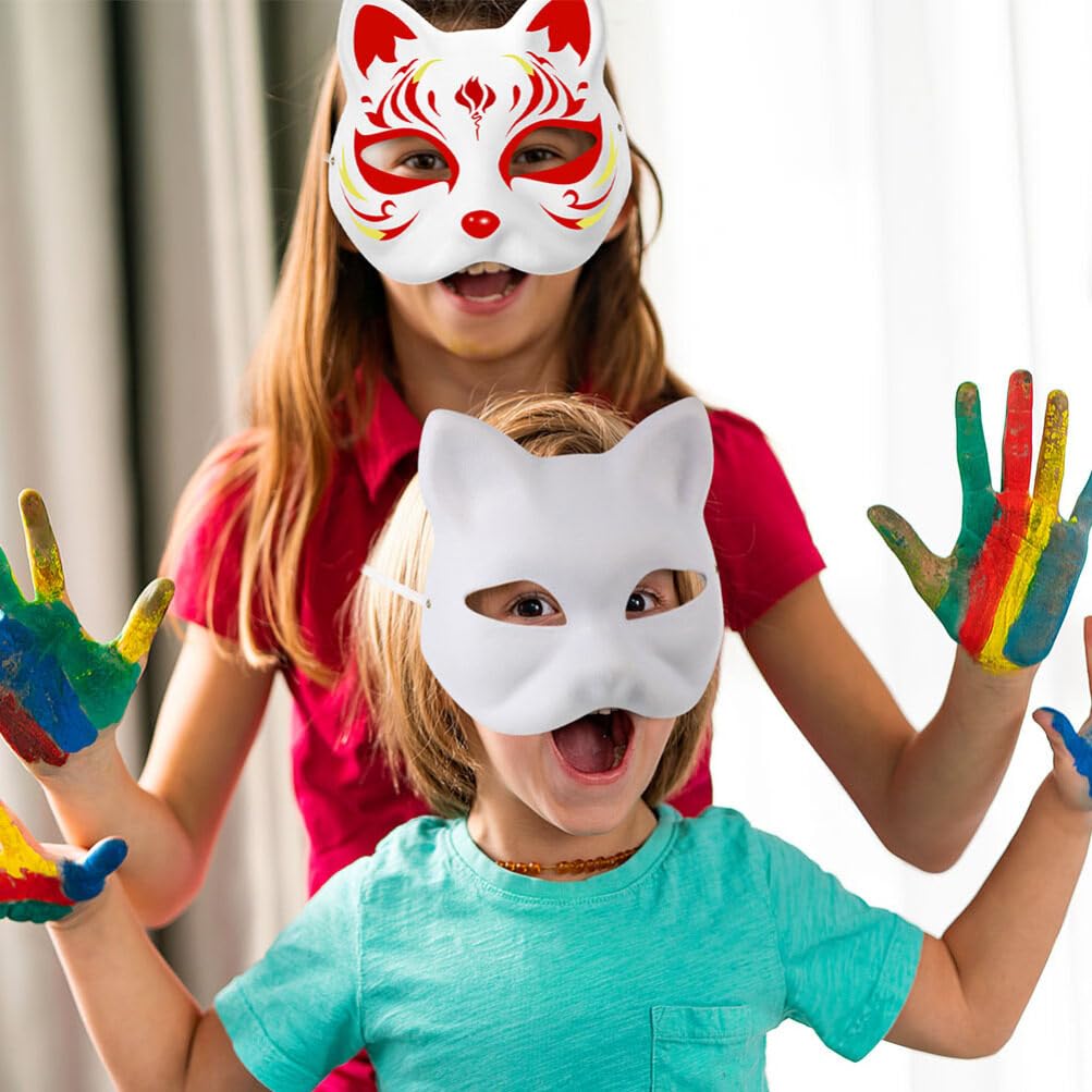 IMIKEYA Cat Mask 6pcs White Paper Fox Masks Blank Mask Unpainted Wolf Animal Half Facemasks DIY Paint Masquerade Mask Costume Pr