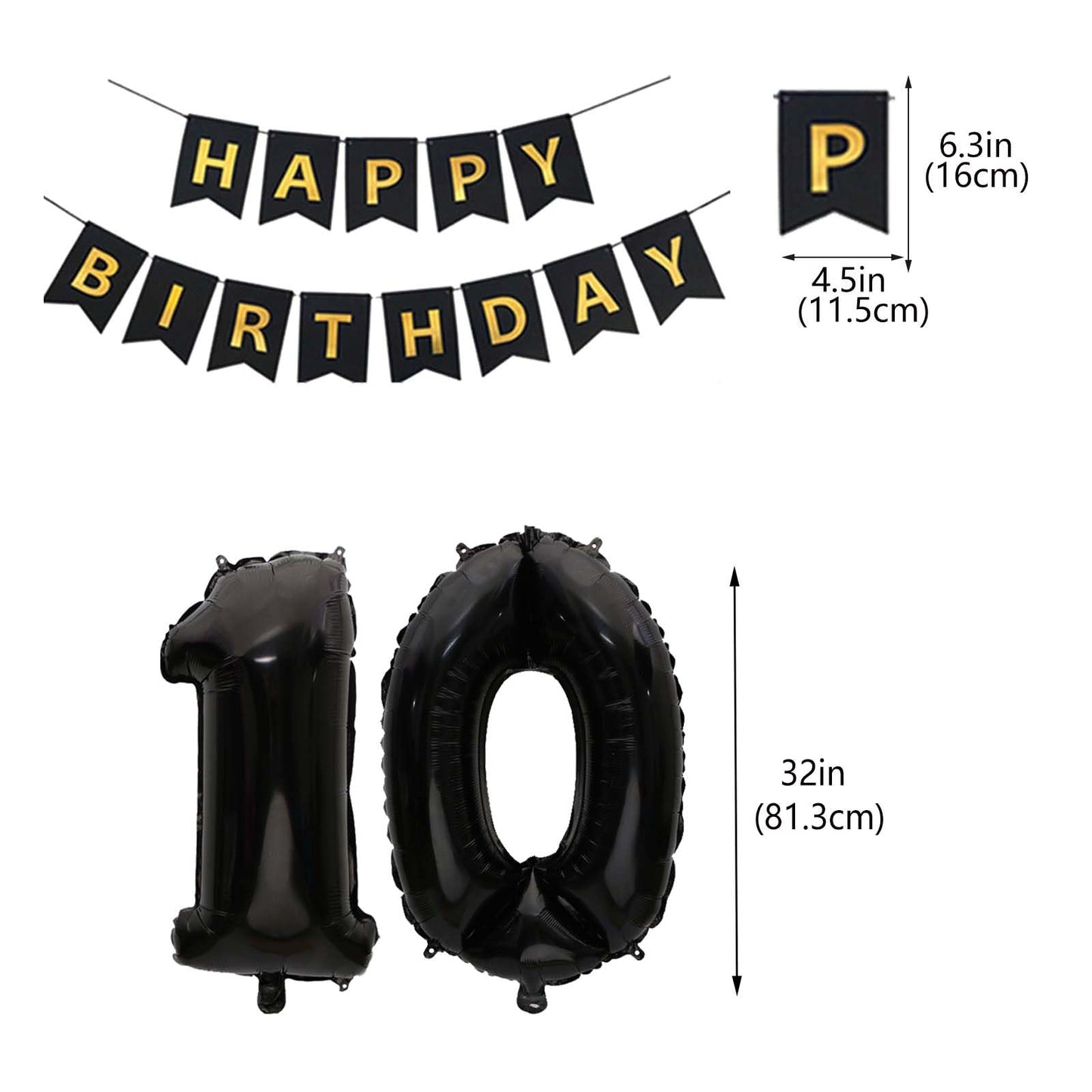 10Th Birthday Decorations For Boys, Double Digits 10Th Birthday Decoration, Black 10Th Birthday Banner Number 10 Foil Balloons W