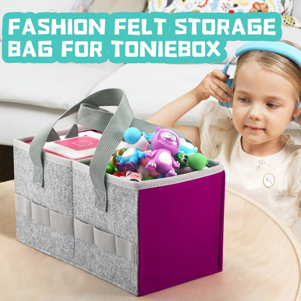 Carrying Case For Toniebox Starter Set And Tonies Figurines, Travel Felt Cloth Musical Toy Folding Bag For Toniebox Accessories (Purple)