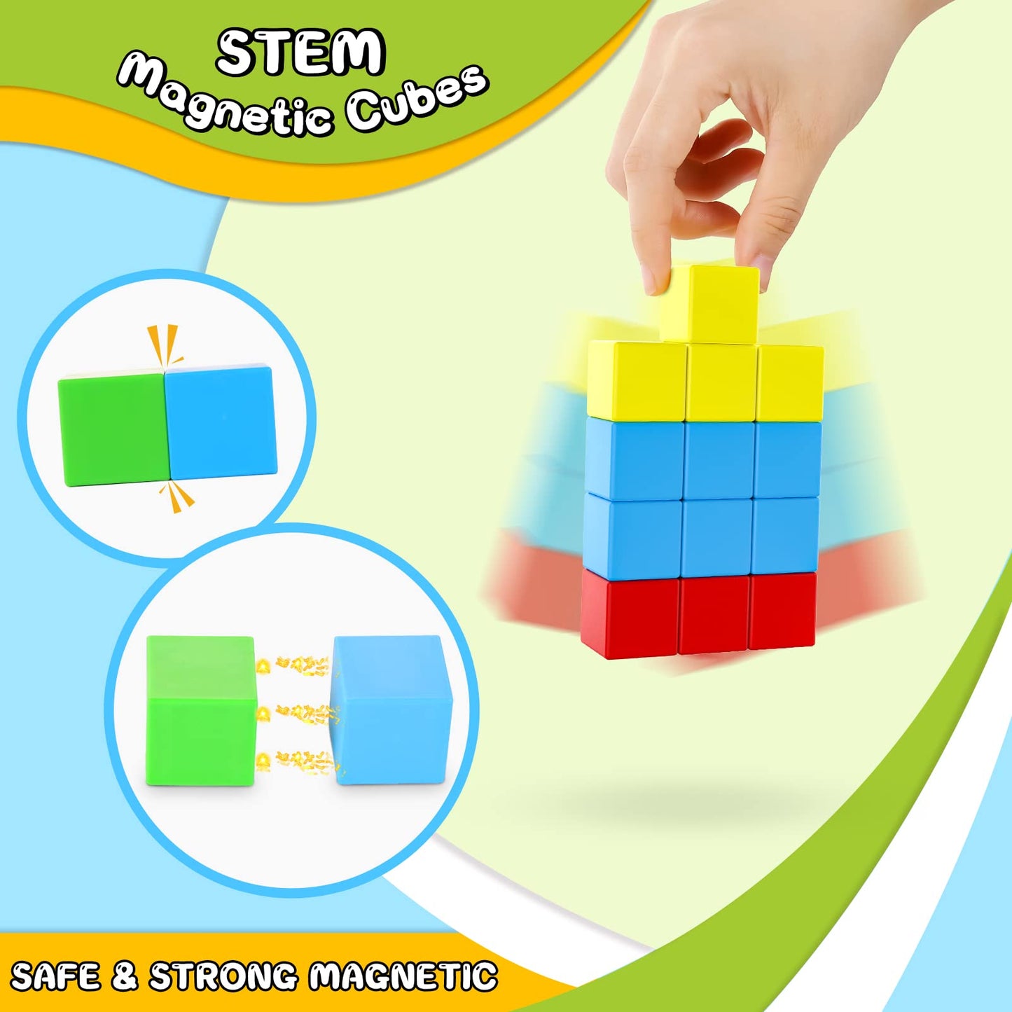 Toylogy 48PCS Magnetic Blocks - Multicolor STEM Toys for Toddlers, Large Plastic Cubes for 3-6 Year Old Boys and Girls