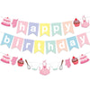 Zwiebeco Birthday Party Decoration Supplies Colorful Pink Happy Birthday Sign Banner Hanging Paper Bake Garland Bunting Banner F