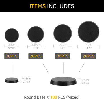 100Pcs 25Mm 28.5Mm 32Mm 40Mm Mix Black Round Miniature Bases, Model Base For Gaming Miniatures Or Wargames Table Top Games