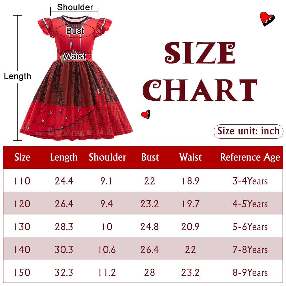 Btonai Girls Red Costume For Kids Rise Red Dress Princess Red Halloween Outfits With Wig And Gloves 3-9Y