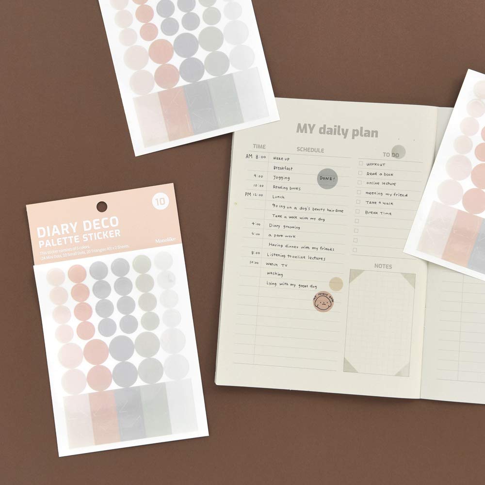 Monolike Diary Deco Palette Stickers Set - Solid Round Dot 24 Sets Of 12 Designs