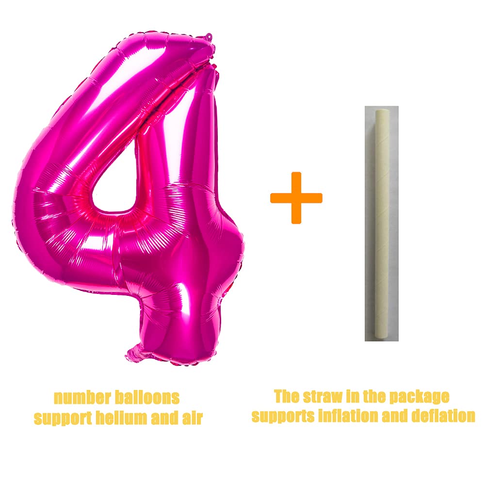 32 Inch Pink Number 4 Balloons Foil Ballon Digital Birthday Party Decoration Supplies (Pink Number 4 Balloon)