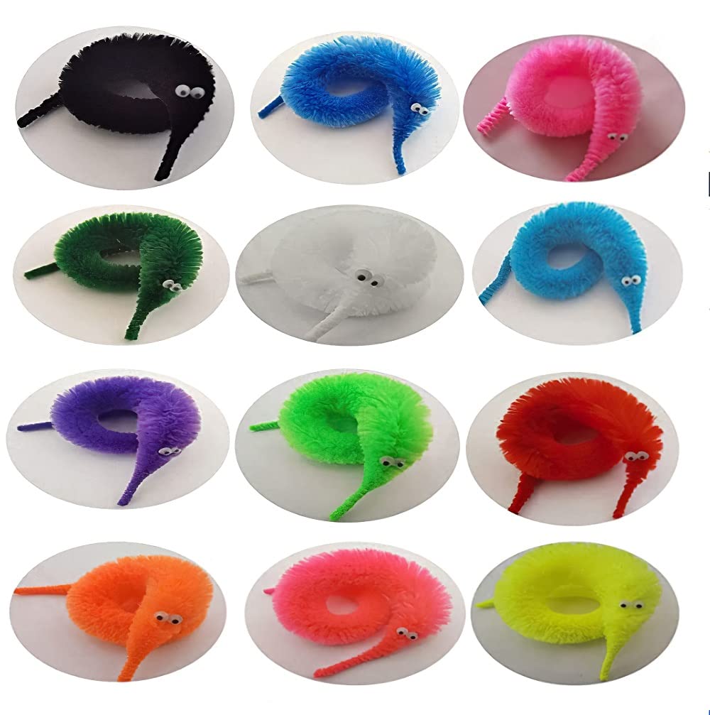 Comonc 60 Pcs Magic Twisty Worms - Wiggly Fuzzy Party Toys in Multicolor, Medium Size, Perfect for Kids' Party Supplies
