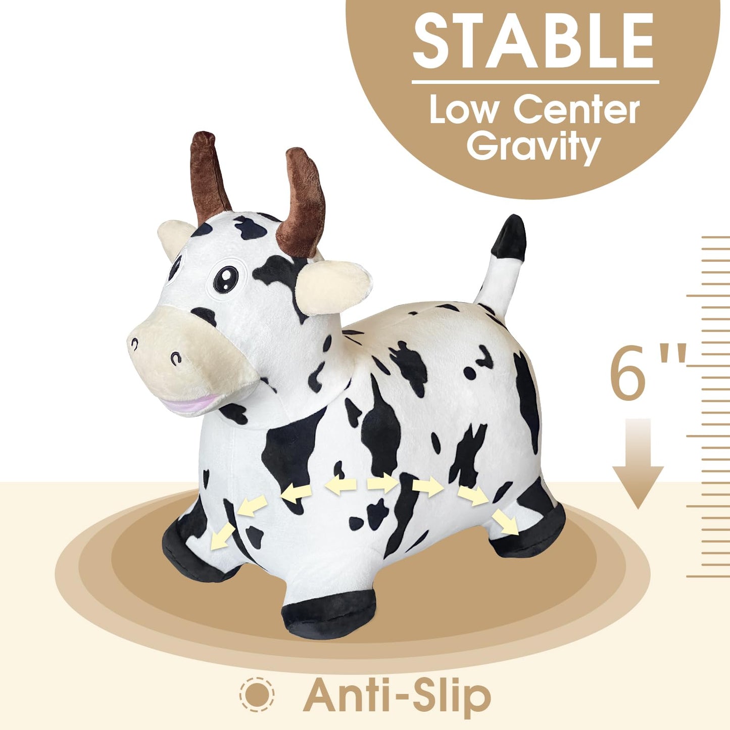 Hotmax Bouncy Cow Hopping Toy, Inflatable Plush Bouncing Horse For Toddlers, Outdoor Ride On Bouncy Farm Animals, Birthday Gift For 18 Months 2 3 4 Year Old Boy Or Girl