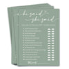 Minimalist Green Wedding Party Supplies: 25 Guest Bridal Shower Games - Engagement Party Cards