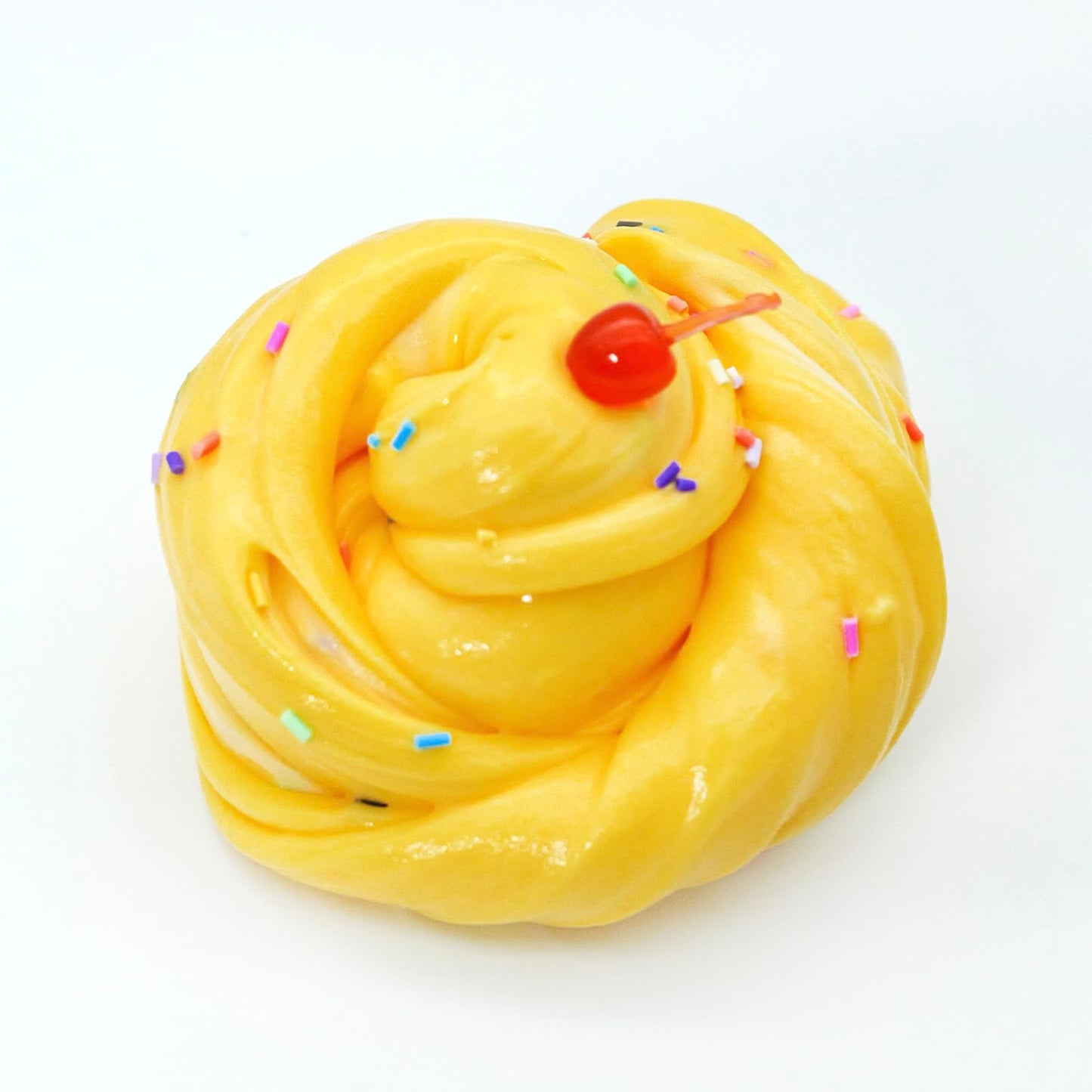 Cherry & Cream Ice-Cream Cake (7oz) - Butter Textured Slime - Handmade Slime - ASMR Slime-White/Yellow