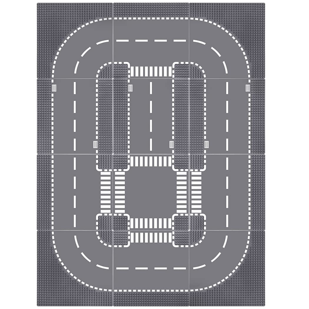 Lekebaby 12 Pack Road Base Plates, 10'X10' City Street Baseplates 100% Compatible With All Major Brands, 4 Curve / 4 T Junction / 3 Straight / 1 Junction