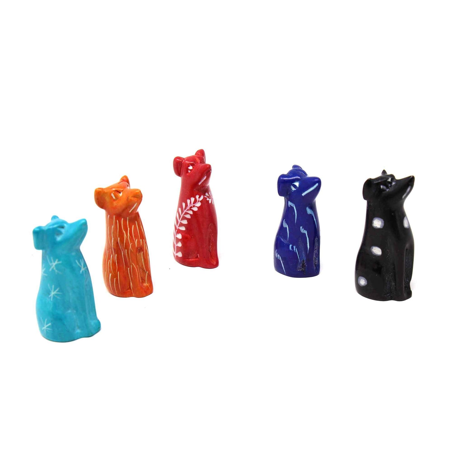 Global Crafts Soapstone Tiny Dog Figurines, Handmade In Kenya, Assorted Pack Of 5 Colors (Ksasdog-5Pk)