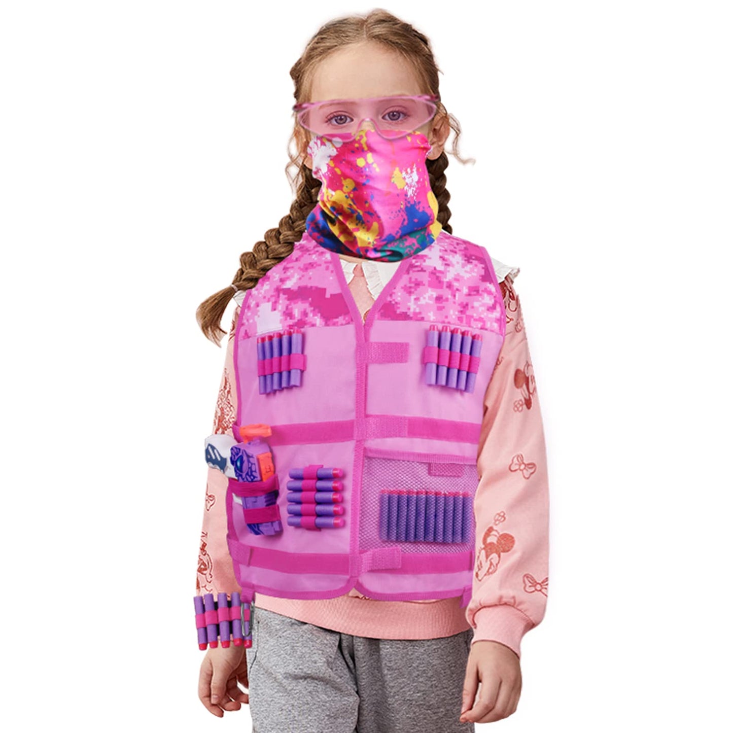 Hely Cancy Girls Tactical Vest Kit - Medium Pink Blaster Compatible with Nerf Rebelle N-Strike, Model NF-V12, Durable Plastic