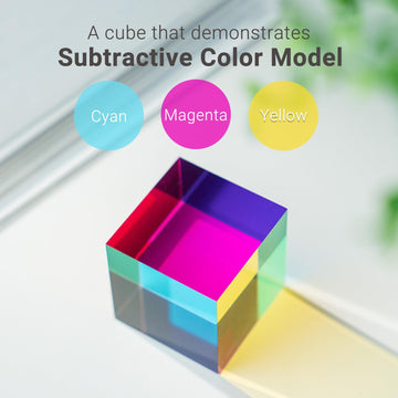 Ikeelo Color Cube (50Mm) With Stand - Mesmerizing Color Mixing Acrylic Glass Prism For Color Recognition, A Fun Conversation Starter