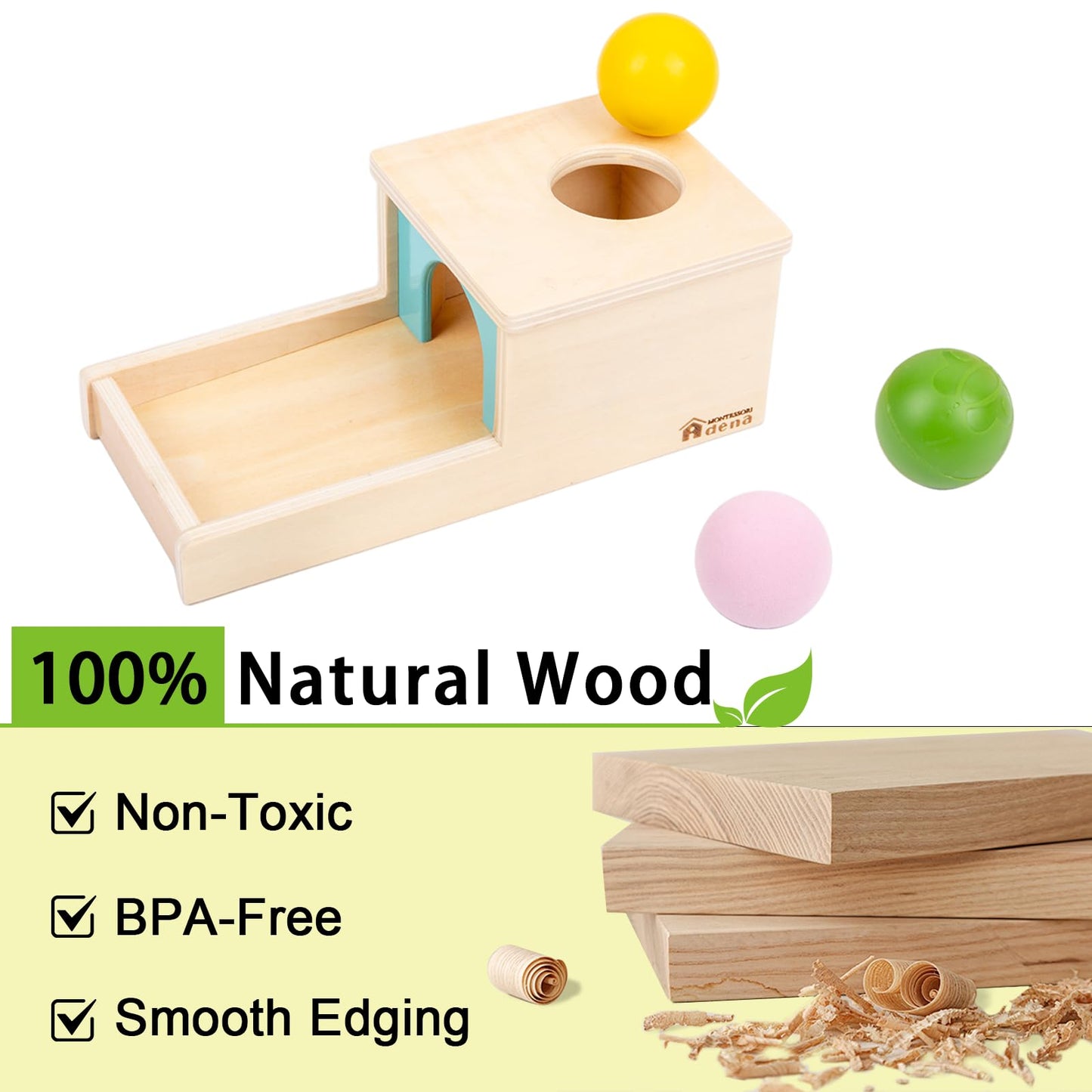 Adena Montessori Object Permanence Box With Tray Three Balls Montessori Toys For 6-12 Months Baby 1 Year Old Infant Toddler (Sma