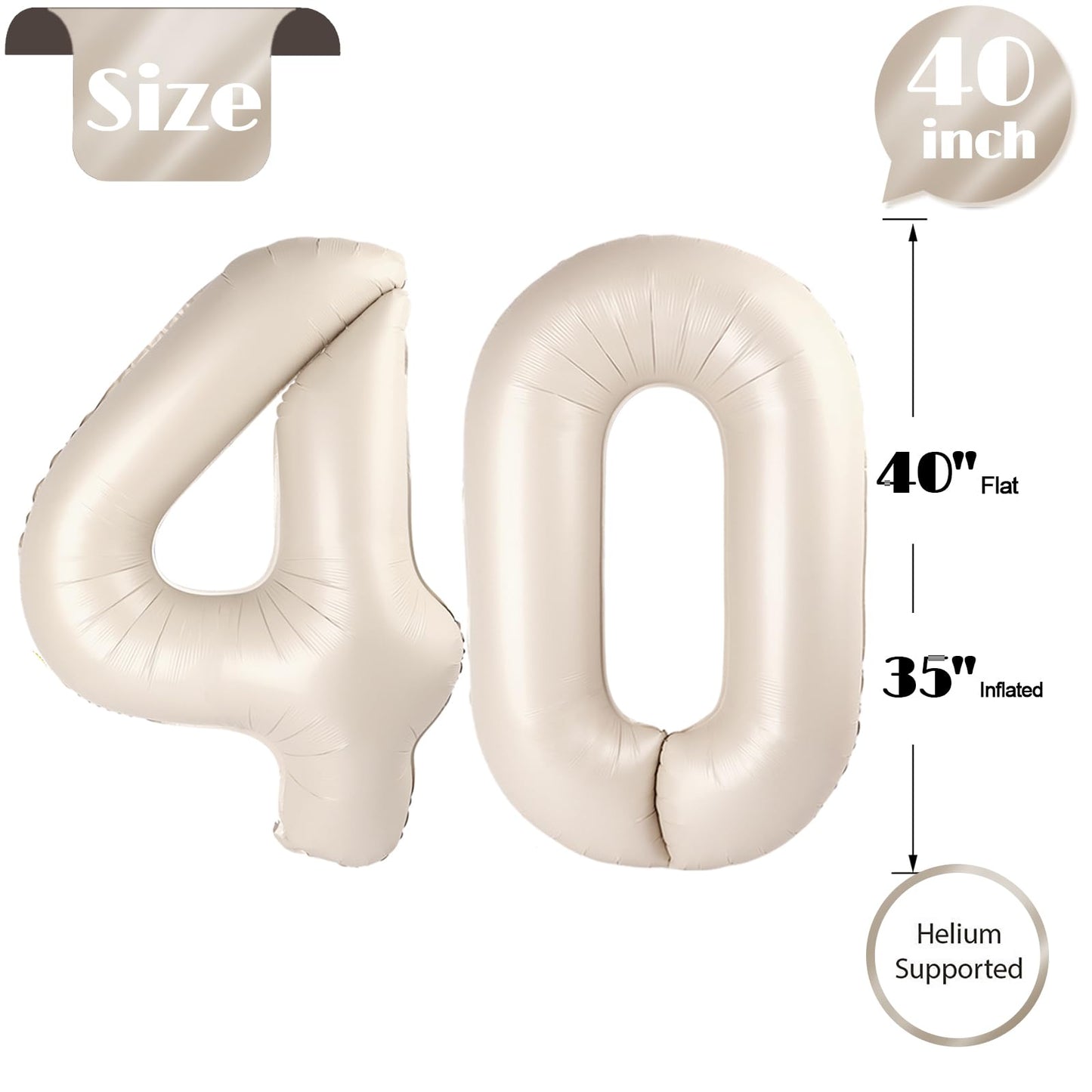 40 Balloon Number, Cream White Number 40Th Birthday Balloons 40 Inch, 40 Years Old Cream White Birthday Decorations For Men Wome