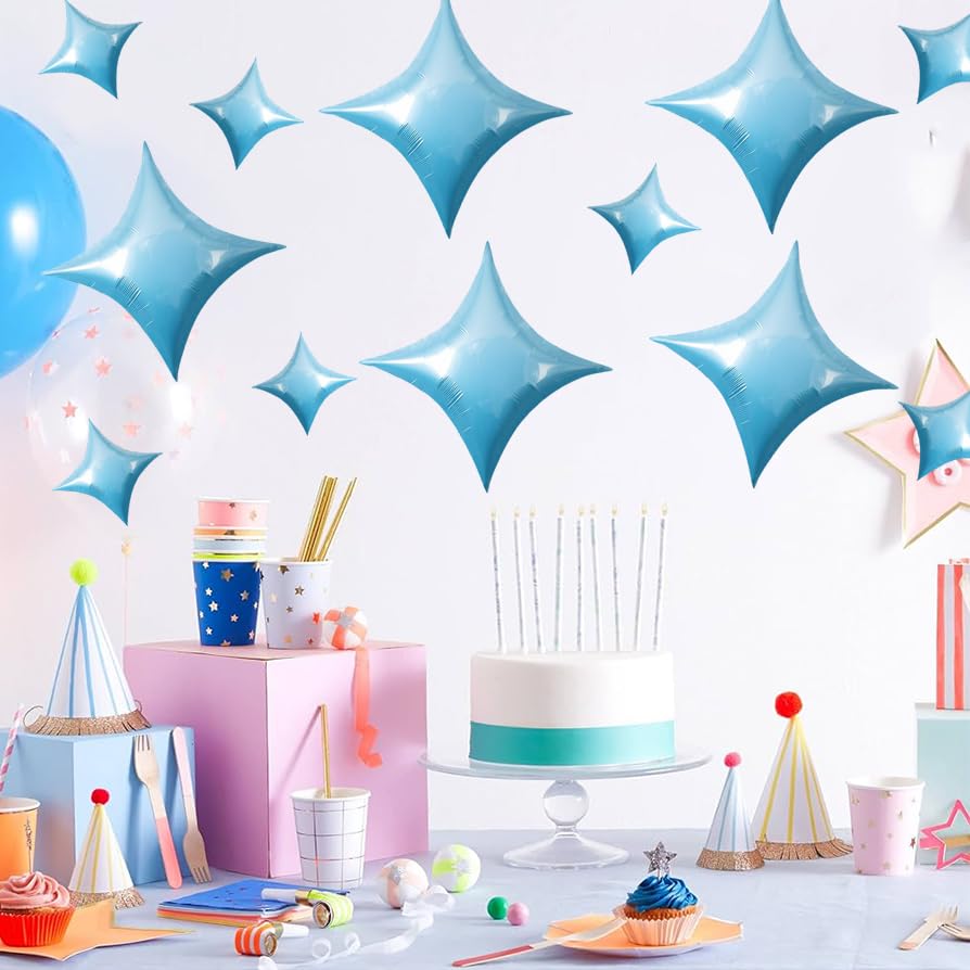 TONIFUL 30Pcs 26In&10In Star Balloons Large Blue Four Pointed Star Shape Foil Balloons Mini Star Mylar Balloons for Birthday Wed