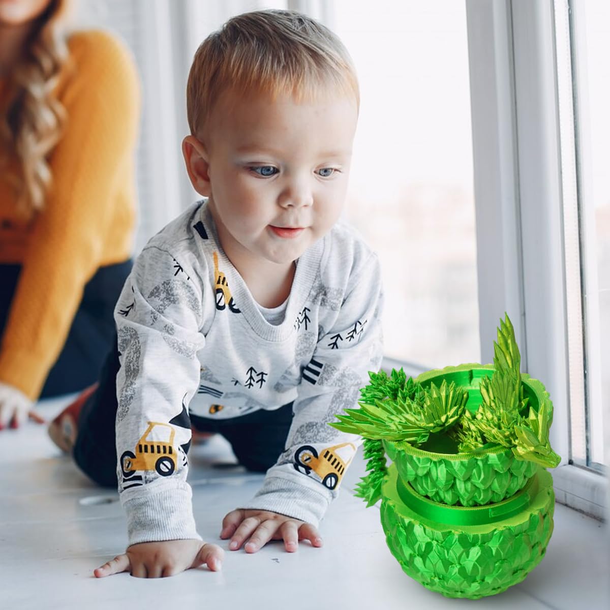3D Printed Dragon,Articulated Winged Dragon,Crystal Dragon Surprise In Eggs, Dragon Fidget Toy For Birthday Gift (Yellow&Green)