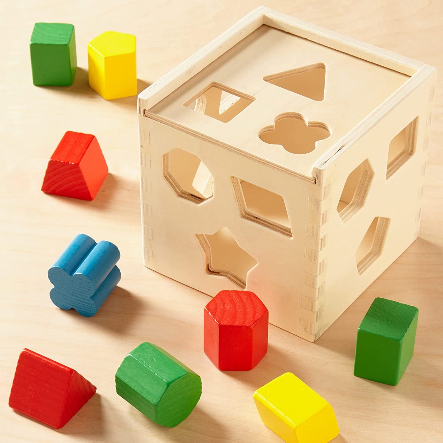 Channapatna Toys Shape Sorting CubeClassic Montessori Wooden Toy With 15 ShapesKids Shape Sorter Toys For Toddlers Ages 2+, 12