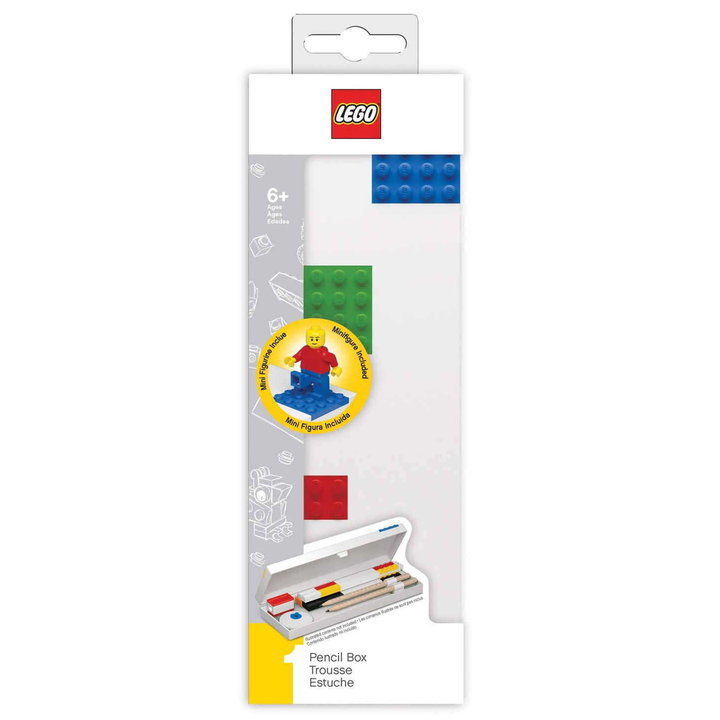 Lego Stationery Pencil Box With Four Building Bricks And Lego Minifigure (Minifigure Colors May Vary)