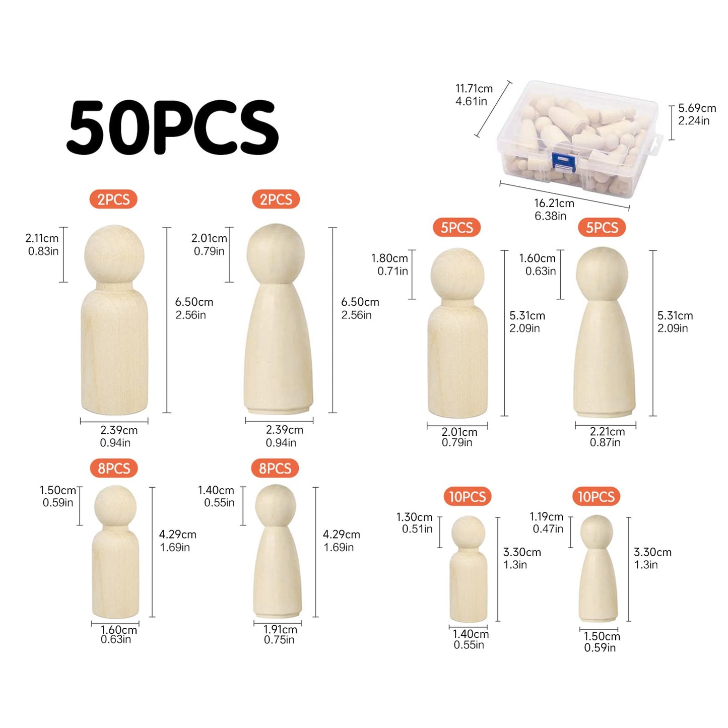 Kthzi Wooden Peg Dolls With A Storage Case, 50Pcs Unfinished Wooden People For Diy And Painting, Nature And Plain Wooden Figures