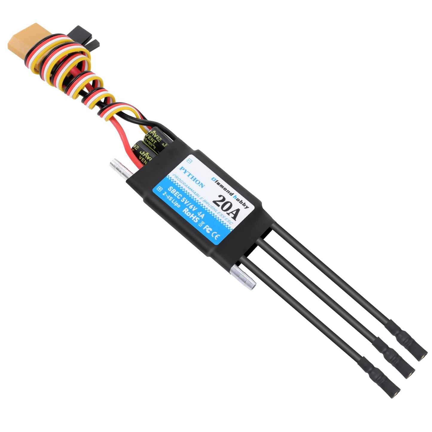 Dh 20A 2-4S Waterproof Brushless Esc Electronic Speed Controller With 5.5V/4A Bec And Xt60 3.5Mm Banana Head Connector For Model