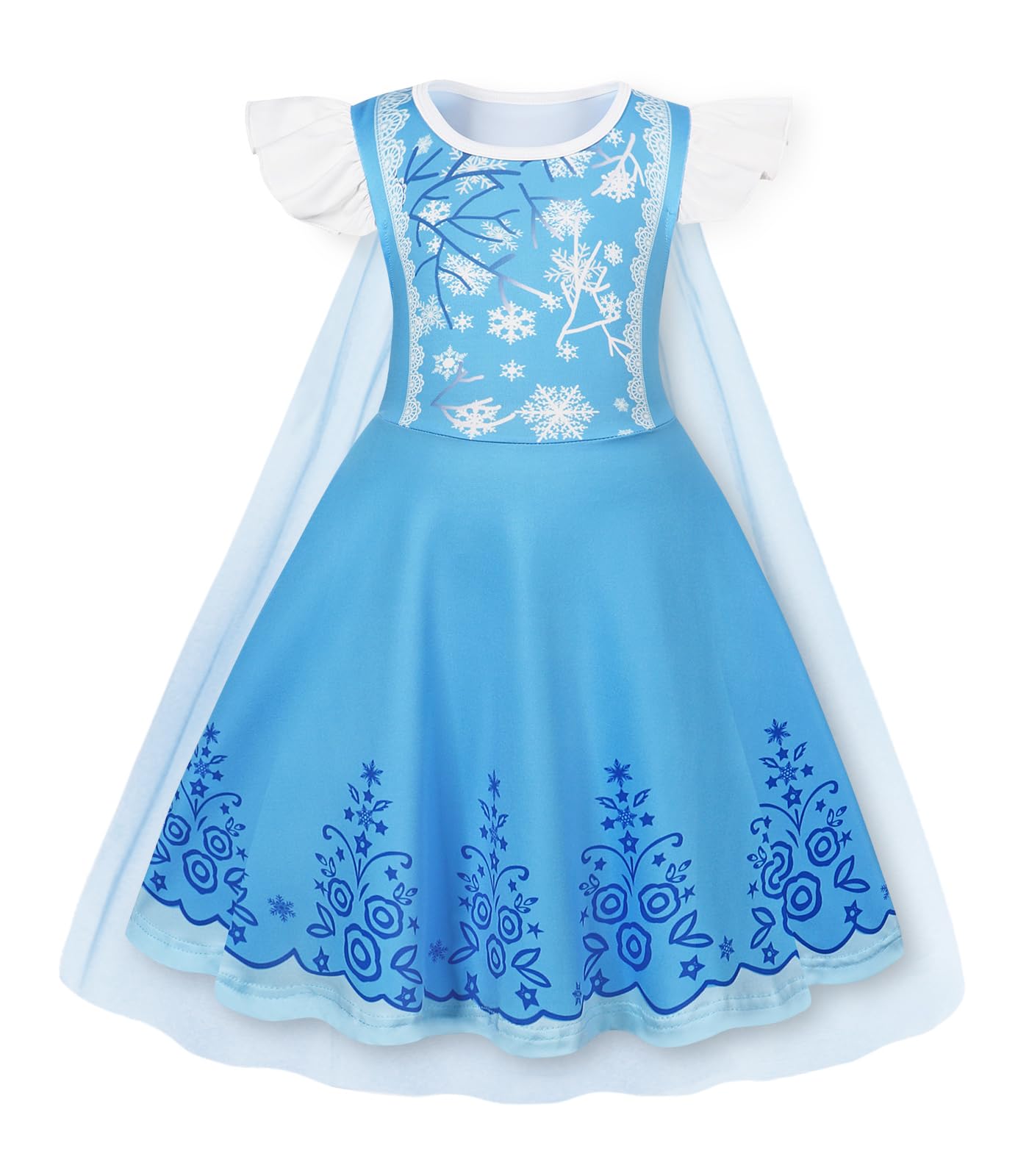 WonderBabe Girls Princess Costume Kids Queen Halloween Cosplay Party Blue Dress with Cape Birthday Party Dress Up for Toddler Gi