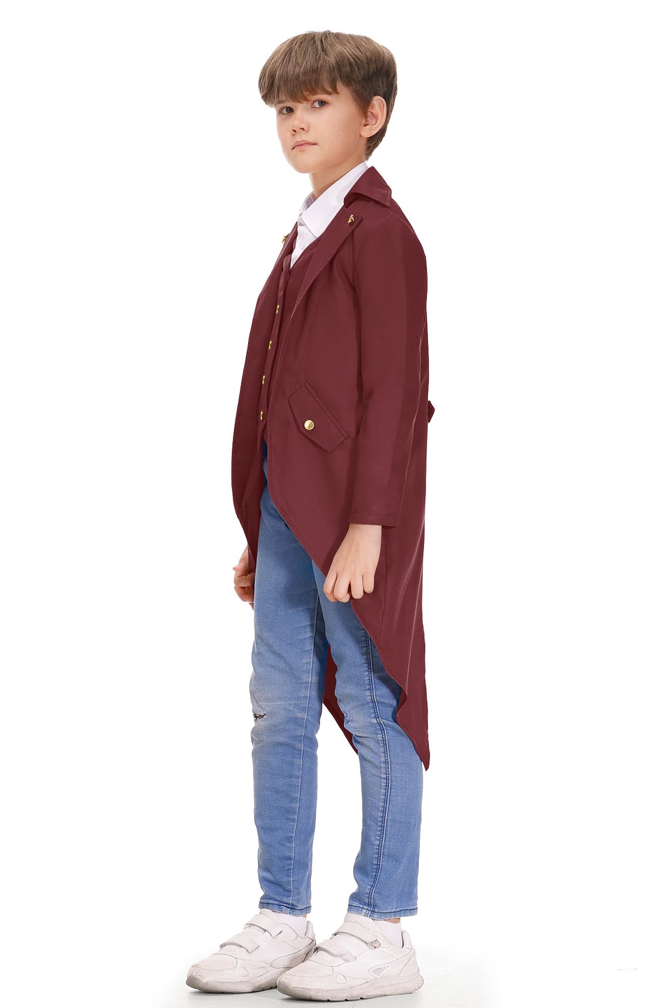 Besserbay Halloween Boy'S Renaissance Steampunk Medieval Wily Wonk Jacket Gothic Retro Tailcoat Burgundy 12 Years
