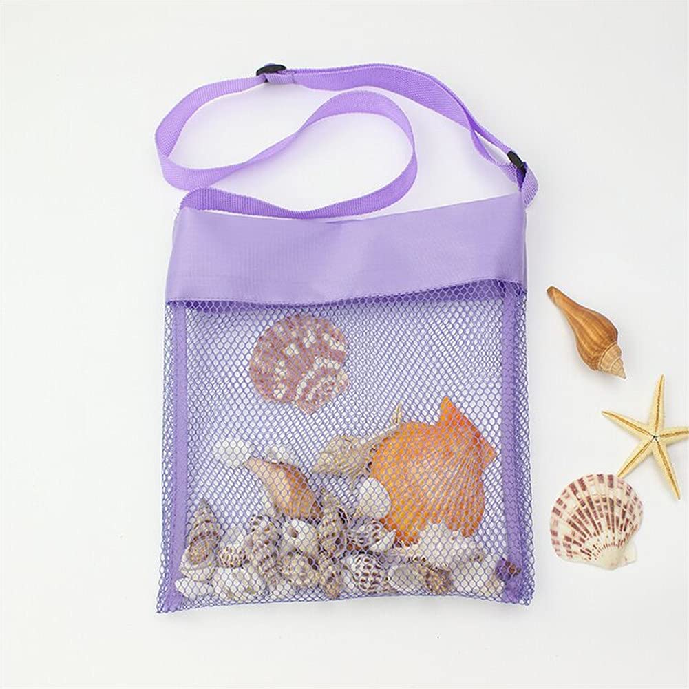 COTDINFORCA 5-PCS Colorful Mesh Beach Bags Sand Away Portable Foldable Sea Shell Bag with Adjustable Carrying Straps/Toy Storage