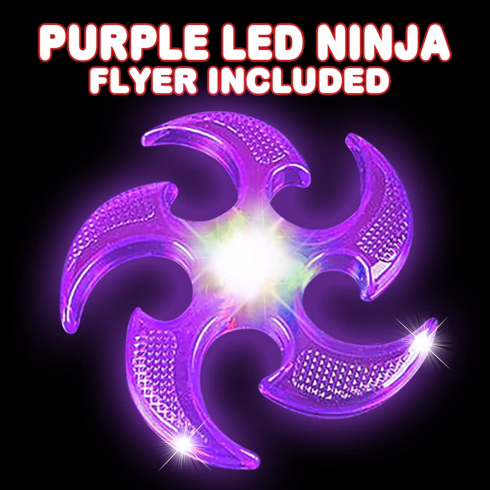 Artcreativity Light Up Ninja Flyers Set – Pack Of 2 Flying Ninja Stars For Kids – Light Up Flying Toys With Batteries – Fun Summer Toy And Gift For Kids – Orange And Purple Ninja Stars