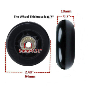 ORO Luggage Wheels Replacement - 64mm Polyurethane Wheels with 8mm Bearings for Suitcase & Skateboard (Model ORO0016)