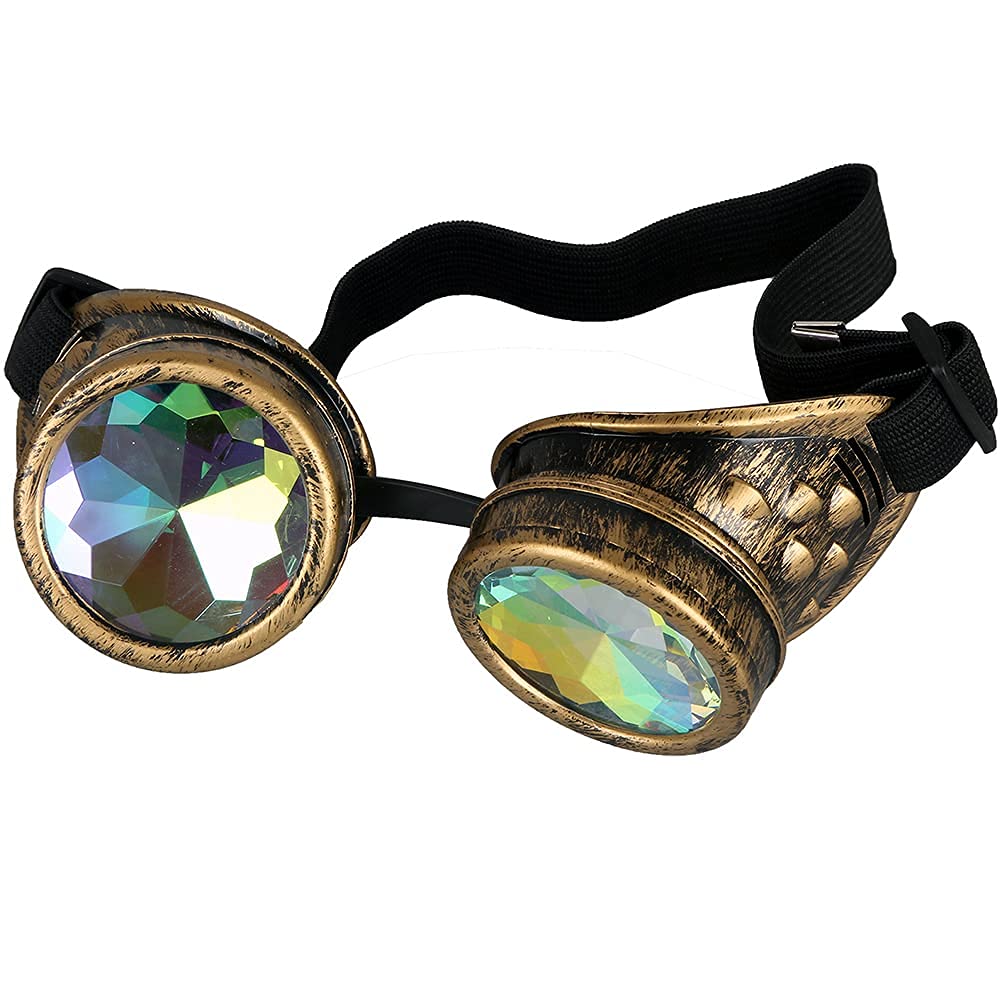 Raves Glasses With Rainbow Crystal Glass Lens Kaleidoscope Goggles Funky Prism Steampunk Glasses For Cosplay Party