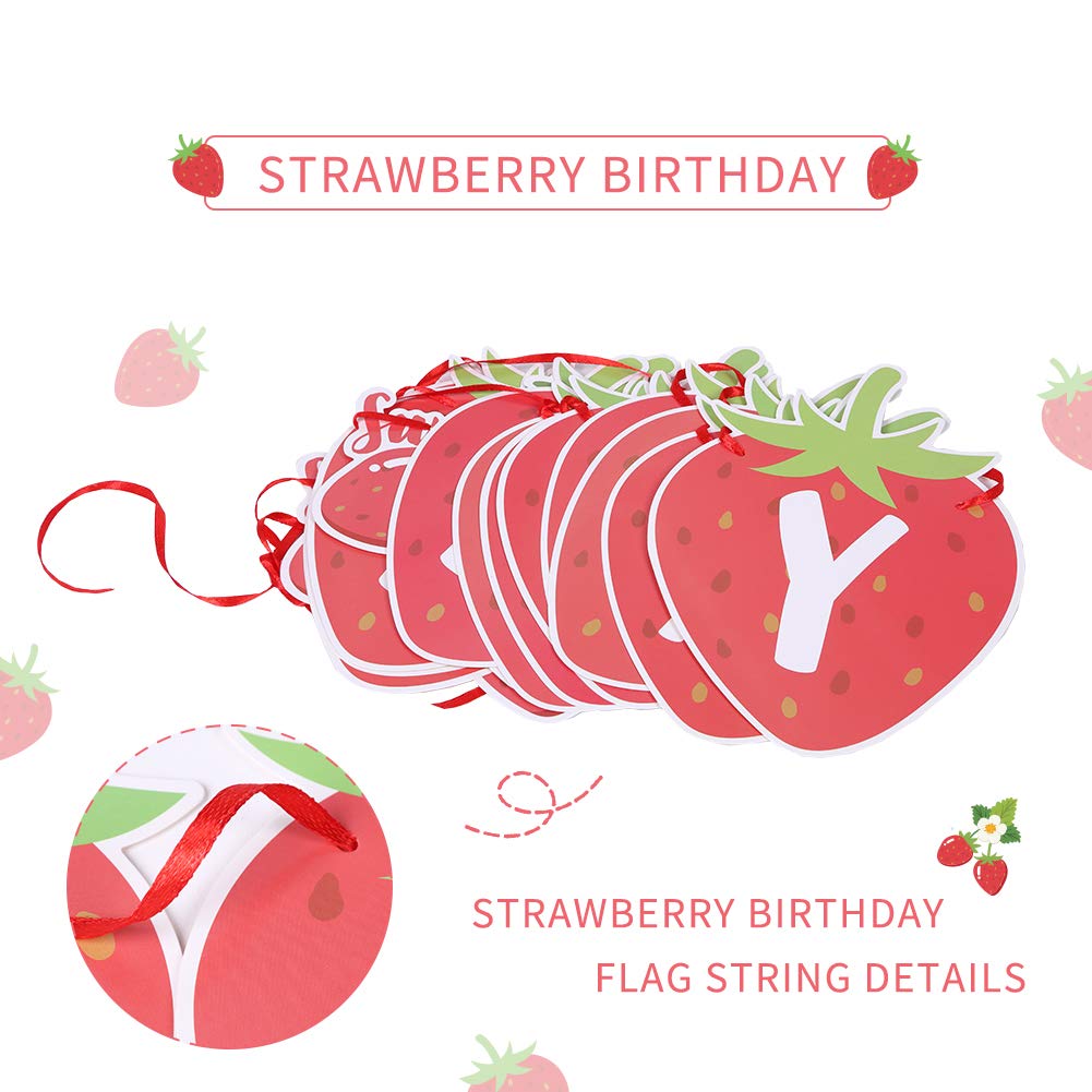 Strawberry Happy Birthday Banner Berry Sweet Girl Banner Sweet Berry Themed 1St Birthday Party Decoration Sunbeauty (Red - Straw