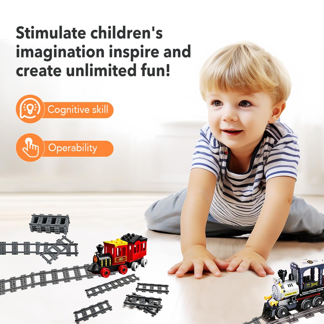 Etarnfly 42Pcs City Train Tracks, Classic Accessories, Railroad Building Toy Compatible With All Major Brand - 38 Straights, 2 L