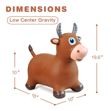 HotMax Bouncy Bull Hopping Horse Toy, Inflatable Rubber Ride-On for Kids, Medium, Brown Cow, Perfect Birthday Gift for 2-4 Year Olds